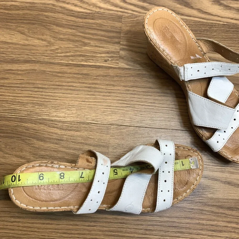 Born Concept Sandals Leather Cork‎ Womens Size 10 White Wedge Slip On